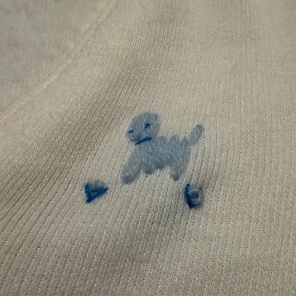 Vintage Cradle Knit Kids White Cardigan Sweater Blue Embroidered Poodle USA Made - Picture 4 of 7